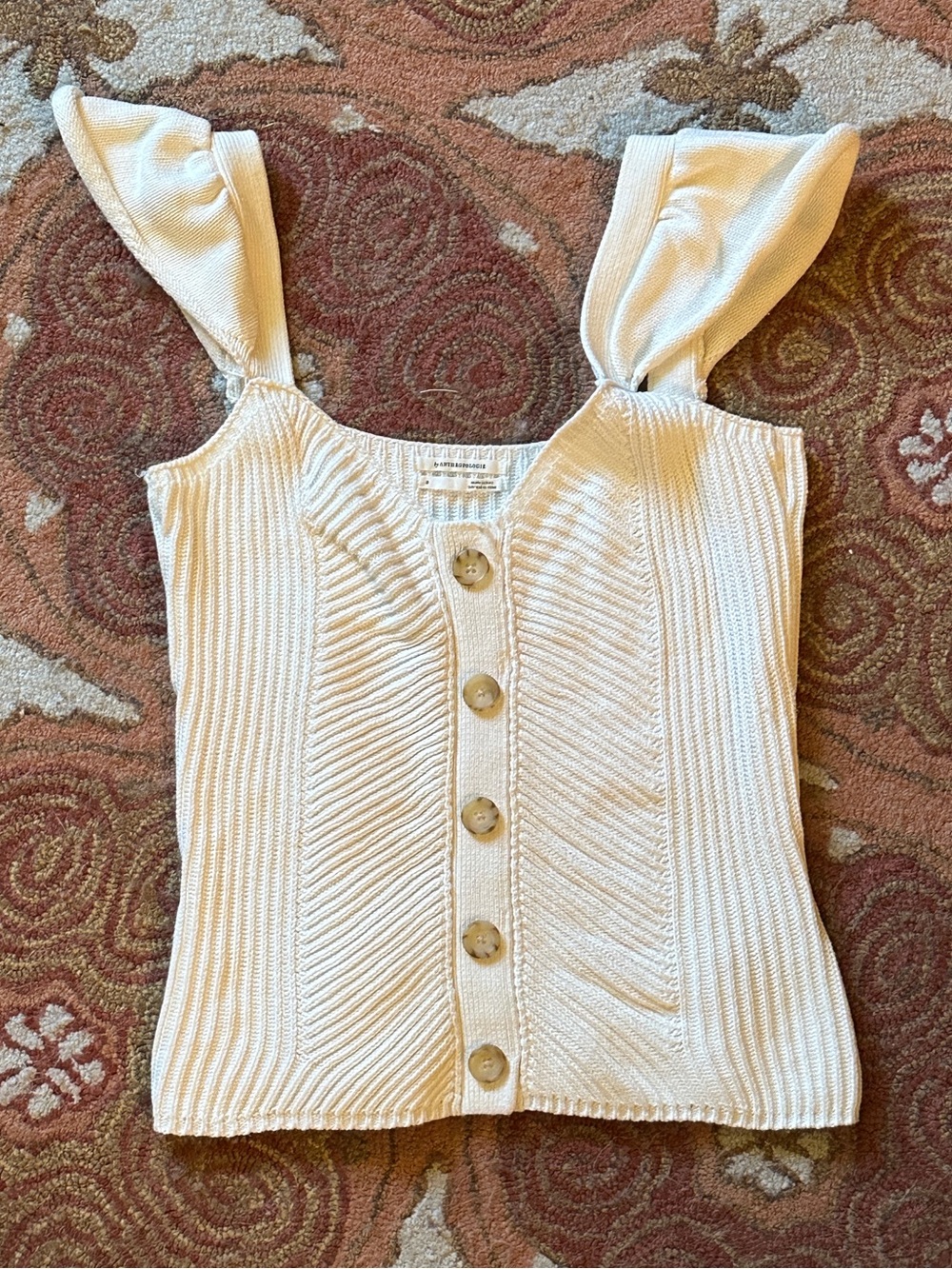 Anthropologie Cream Knit Button-Front Tie-Strap Camisole